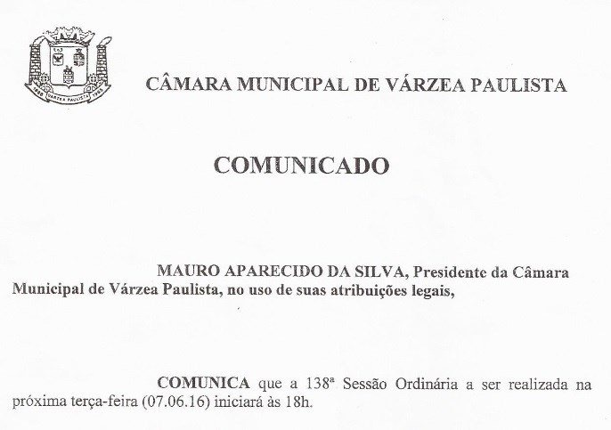 Comunicado - Câmara Municipal de Várzea Paulista